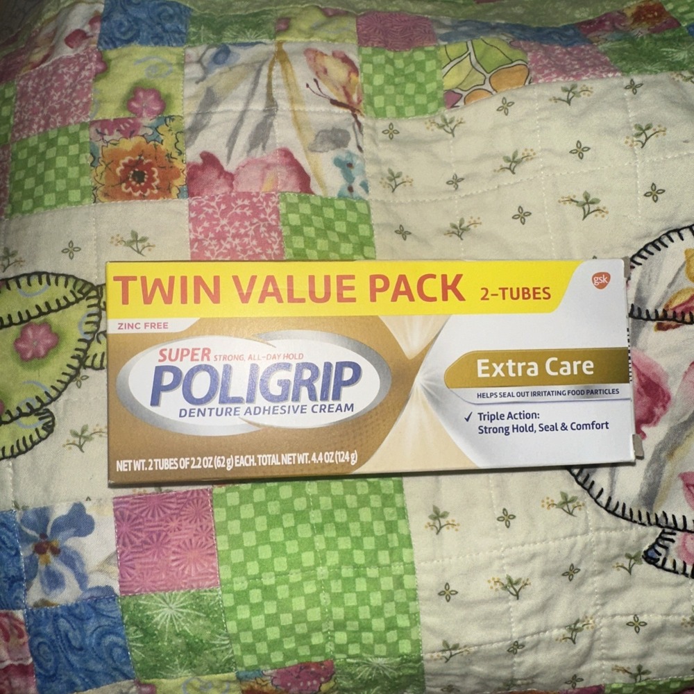 Super Poligrip Original Denture and Partials Adhesive Cream, 2.2 Oz, 2 Pack